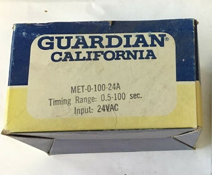 GUARDIAN CALIFORNIA MET-0-100-24A RELAY RANGE 0.5-100SEC 24VAC1