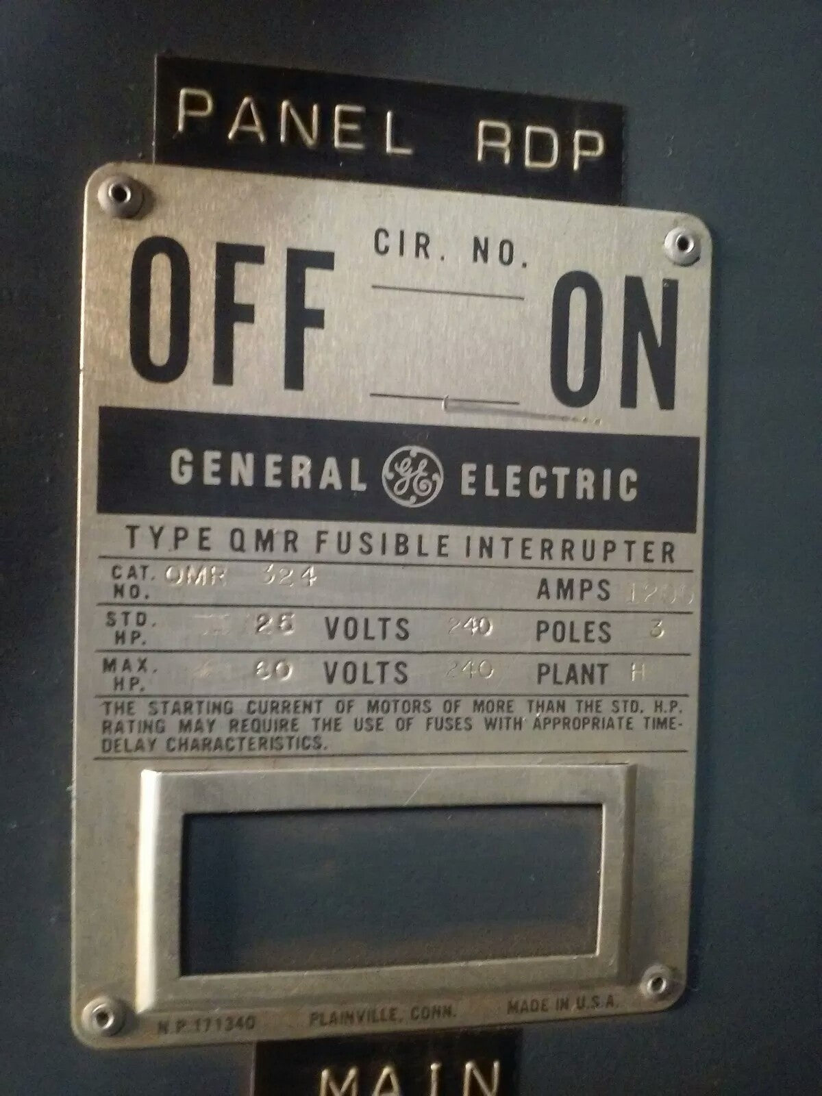 GE QMR368C PANELBOARD SWITCH, 1200A, 600V, 3P FUSIBLE INTERRUPTER, QMR1