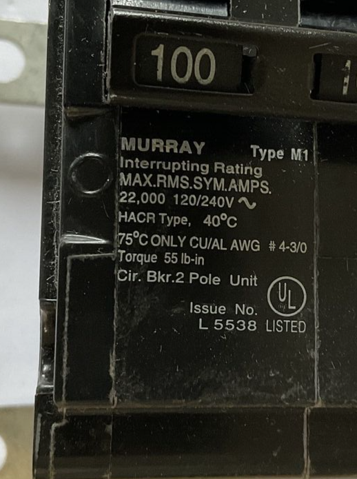 MURRAY M1 100A CIRCUIT BREAKER 120/240VAC 2POLE MODEL 13