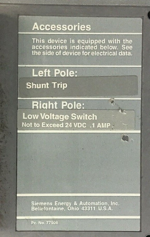SIEMENS HJXD63S400A 400A MOLDED CASE  SWITCH W/SHUNT S11JLD6 & A01JLDLY SENTRON 2