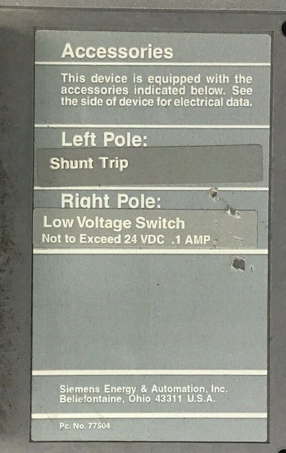 SIEMENS HJXD63S400A 400A MOLDED CASE  SWITCH W/SHUNT S11JLD6 & A01JLDLY SENTRON 2