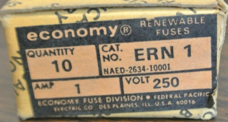 BOX of 10 / ECONOMY ERN1 RENEWABLE FUSE / 1A / 250V / NEW SURPLUS / ERN 13