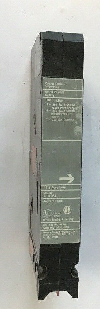 ITE A01ED64 AUXILIARY SWITCH 480V 15A 50HZ 0