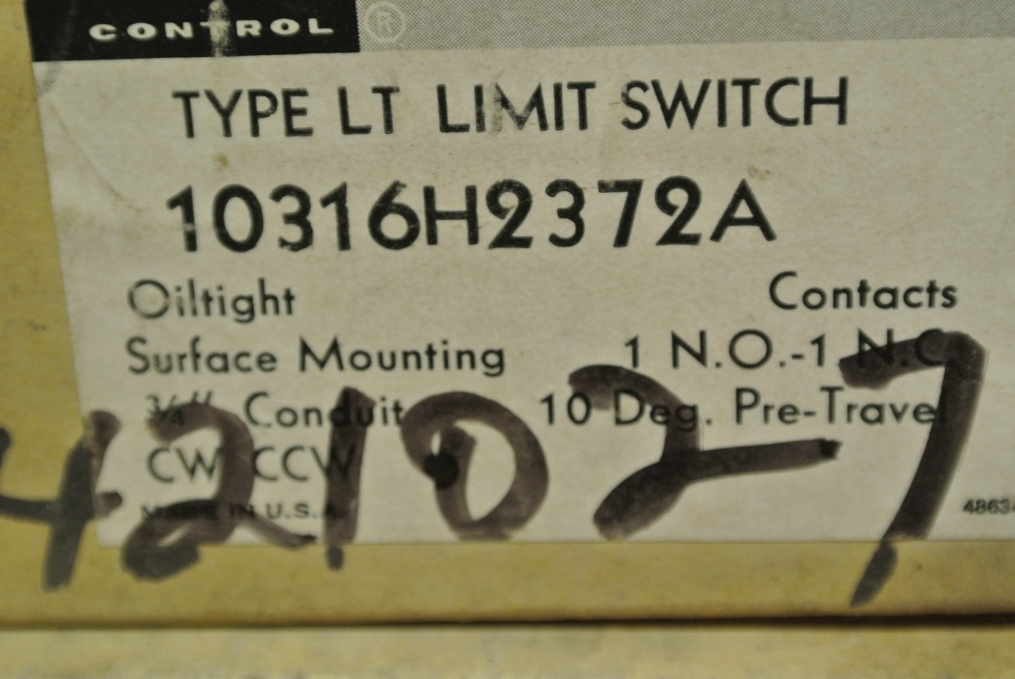 CUTLER-HAMMER 10316H2372C - OILTIGHT LIMIT SWITCH - 1 N.O., 1 N.C. - NEW SURPLUS7