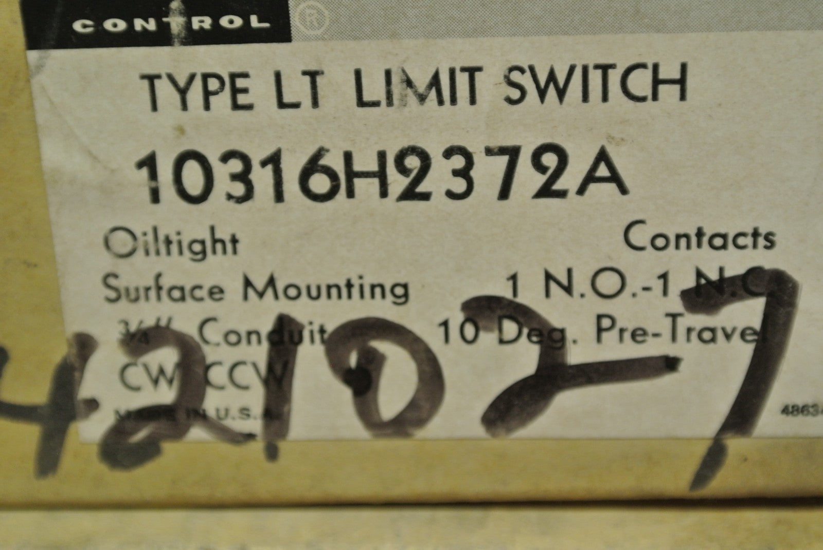CUTLER-HAMMER 10316H2372C - OILTIGHT LIMIT SWITCH - 1 N.O., 1 N.C. - NEW SURPLUS7