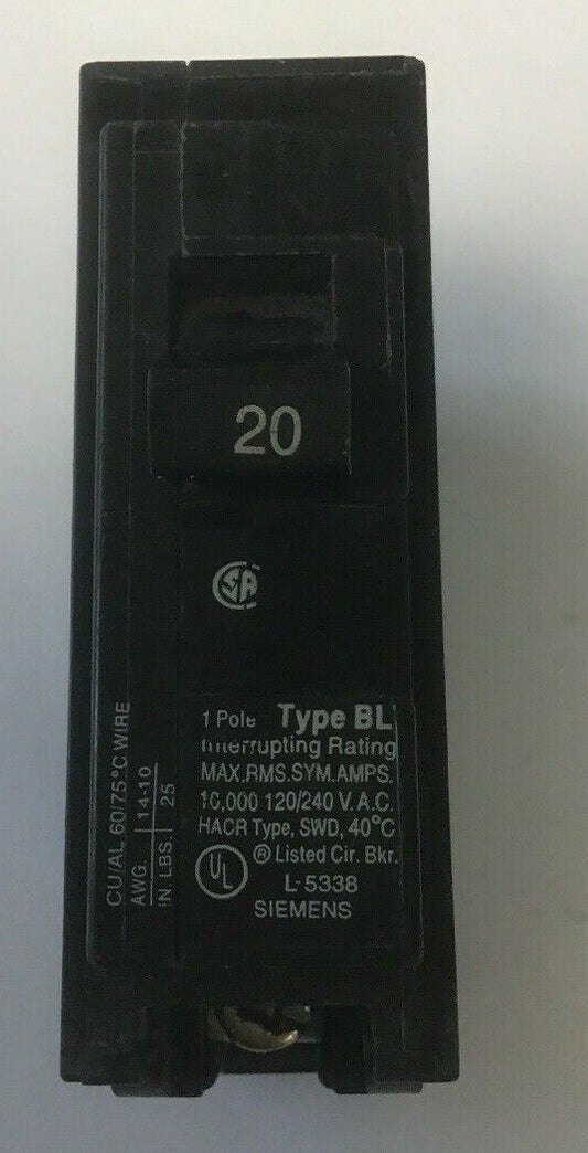 SIEMENS B120 1POLE 20AMP CIRCUIT BREAKER 120/240VAC***LOTOF5***0
