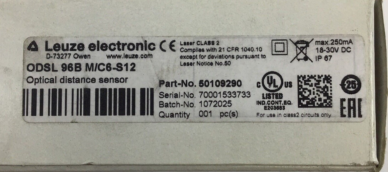 LEUZE ELECTRONIC ODSL96BM/C6-S12 OPTICAL DISTANCE SENSOR 30VDC 250MA1