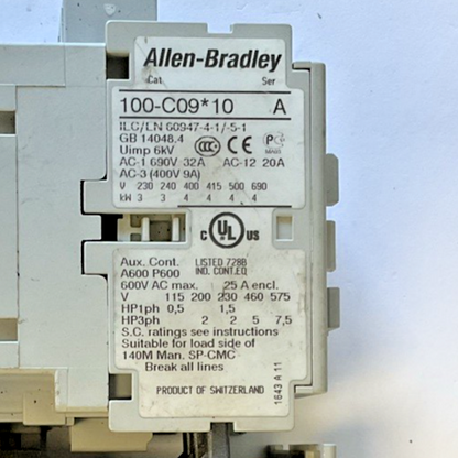 ALLEN BRADLEY 100-C09*10 SER.A W/193-ED1EB 5.4-27 SER.C STARTER 110/120V 50/60HZ2