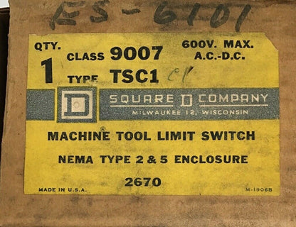 SQUARE D 9007 TSC1 MACHINE TOOL LIMIT SWITCH 600V MAX  NEMA TYPE2&5 ENCLOSURE1