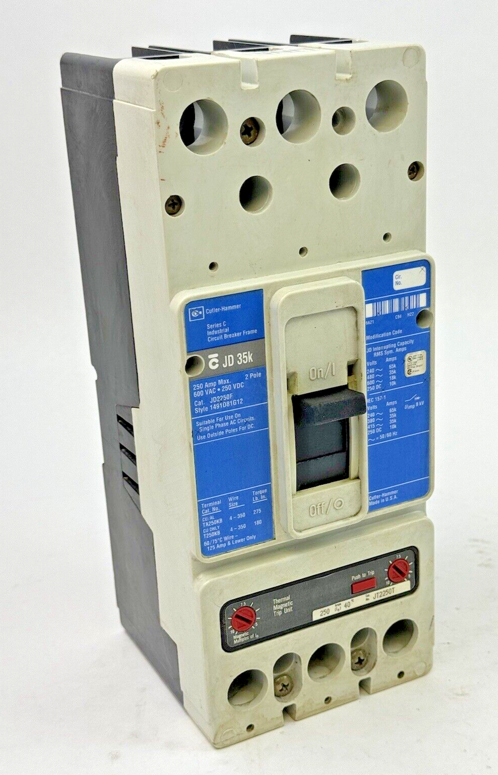 CUTLER-HAMMER - JD2250F - BREAKER W/ JT2250T MAGNETIC TRIP - 2 POLE/250 A/600VAC0