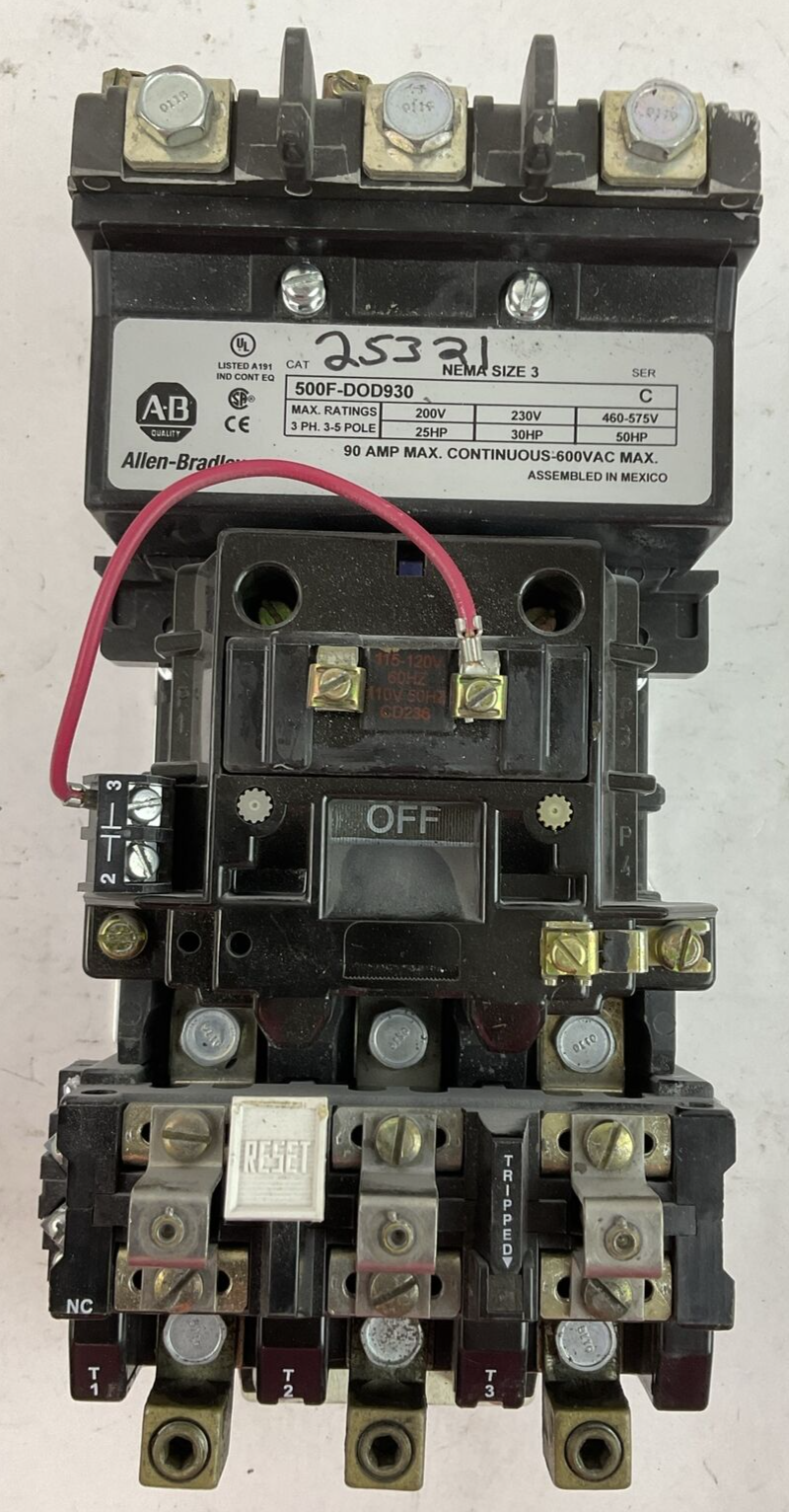 500F-DOD930 SIZE 3 SER C STARTER 600VAC 90AMP 50HP COIL 115-120V W/ W70 HEATERS0