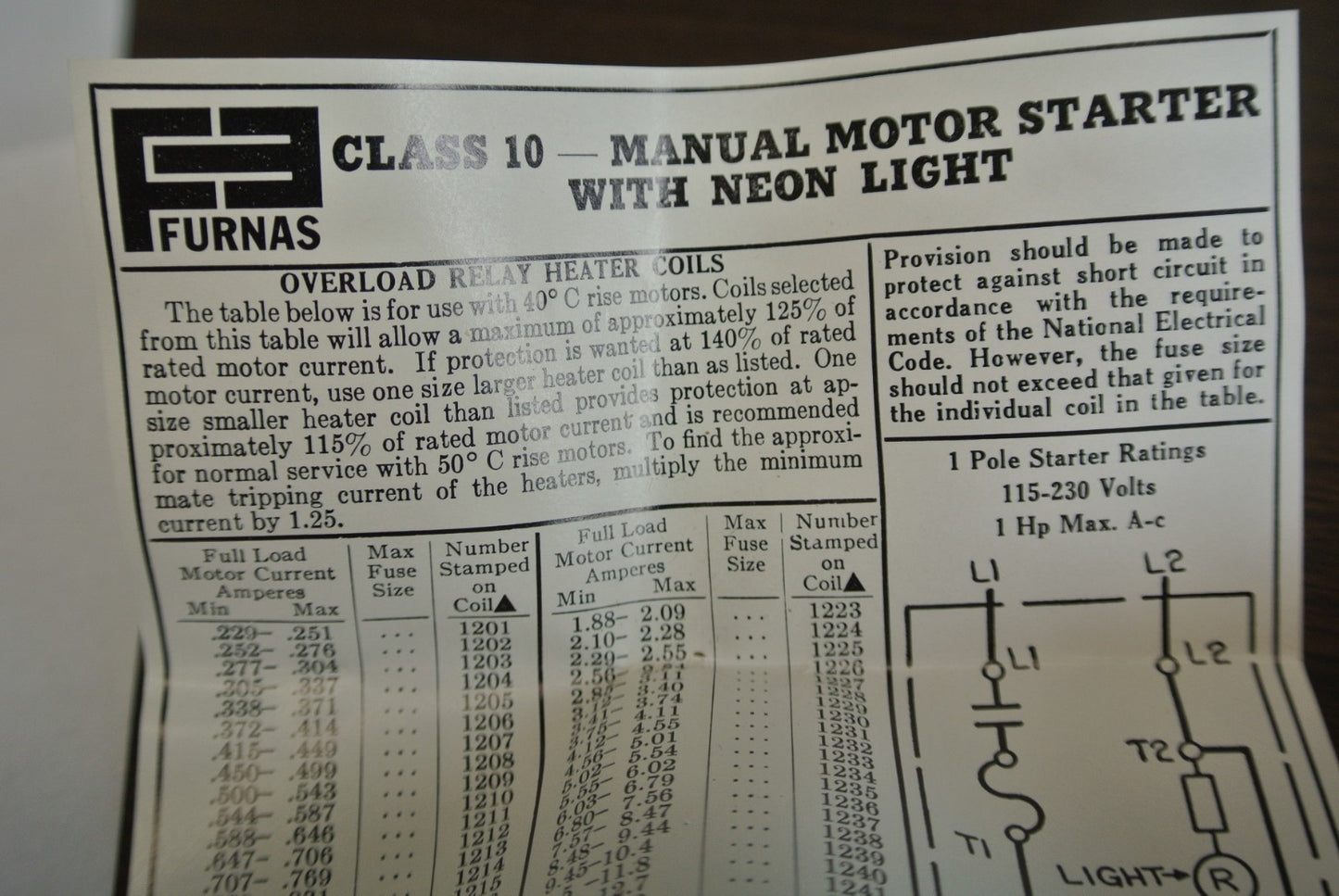 FURNAS 10BA1Q-B MANUAL X LINE STARTER 115/230V, w/ NEON PILOT LIGHT NEW SURPLUS9