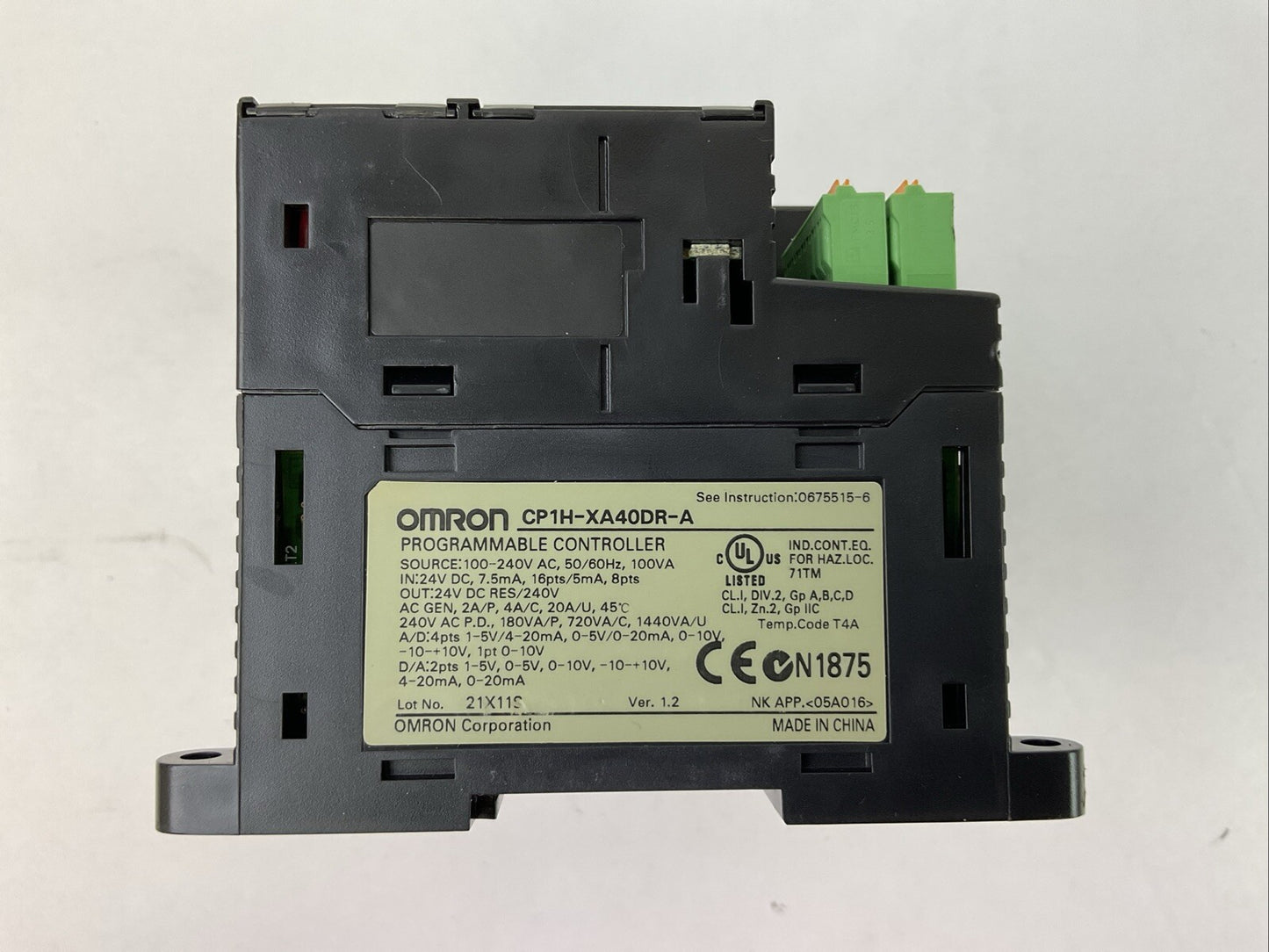 OMRON CP1H-XA40DR-A PROGRAMMABLE CONTROLLER VER 1.2 SOURCE 100-240VAC OUT 24VDC1