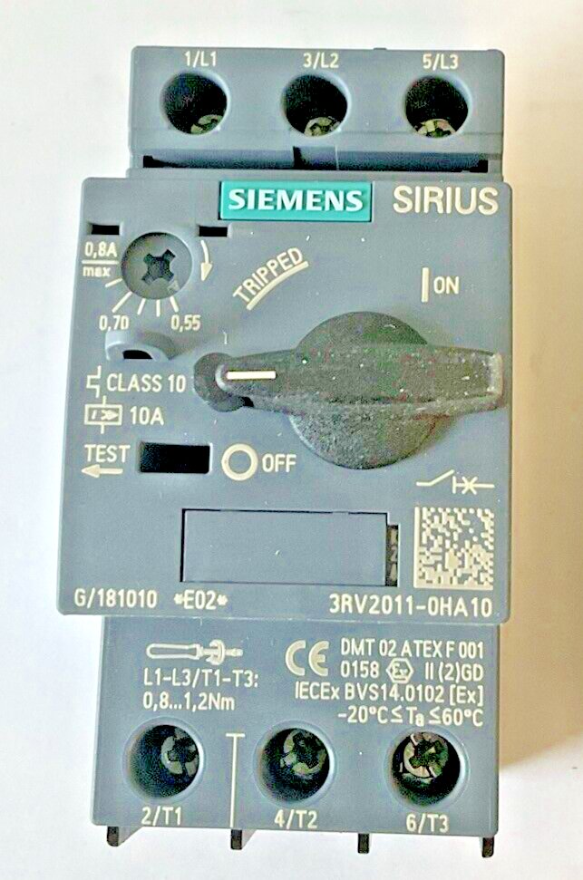 SIEMENS 3RV2011-0HA10 MOTOR CONTROL 0.55-0.8A2