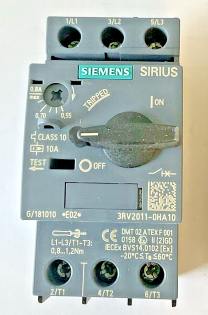 SIEMENS 3RV2011-0HA10 MOTOR CONTROL 0.55-0.8A2
