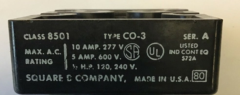 SQUARE D 8501 C0-3 CONTROL RELAY SER.A 10AMP 277V 3