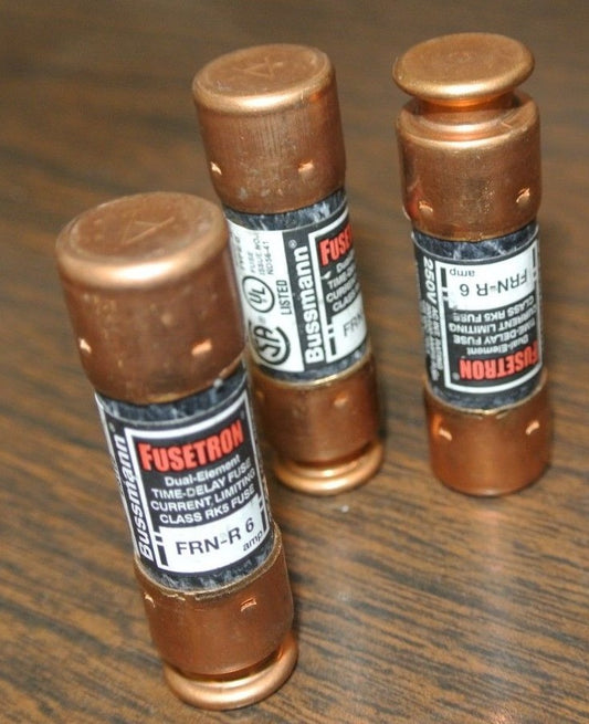 LOT of 3 / BUSSMANN FRN-R-6 FUSE / 250VAC / 6A / NEW SURPLUS0