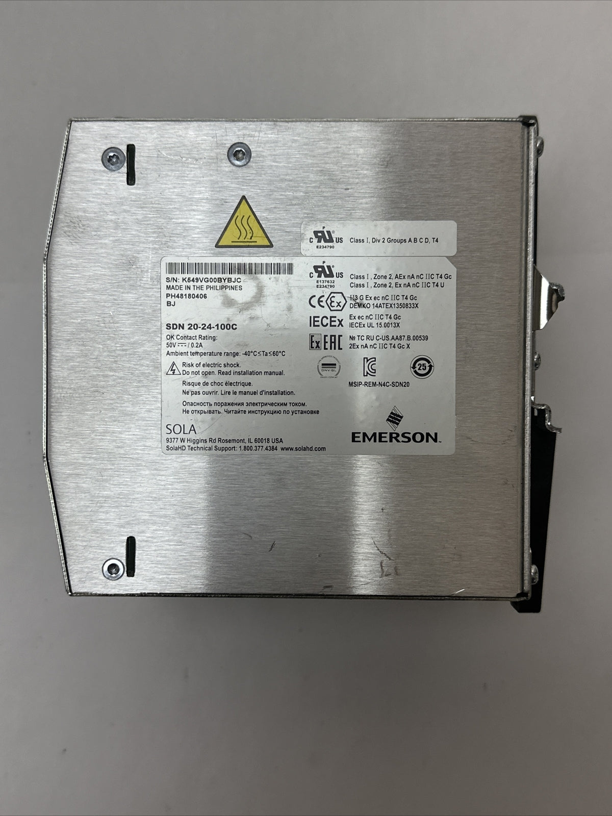 SOLA SDN 20-24-100C POWER SUPPLY 24VDC 20A 100-240VAC 5.6A2