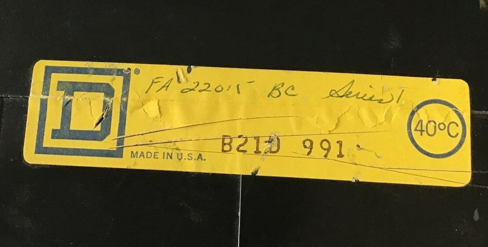 SQUARE D FA22015BC CIRCUIT BREAKER 15AMP 2POLE 240VAC/250VAC 3