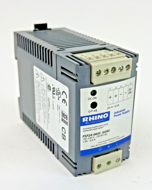 RHINO / AUTOMATION DIRECT - PSP24-060S - INDUSTRIAL POWER SUPPLY - 60W, 240 VAC0