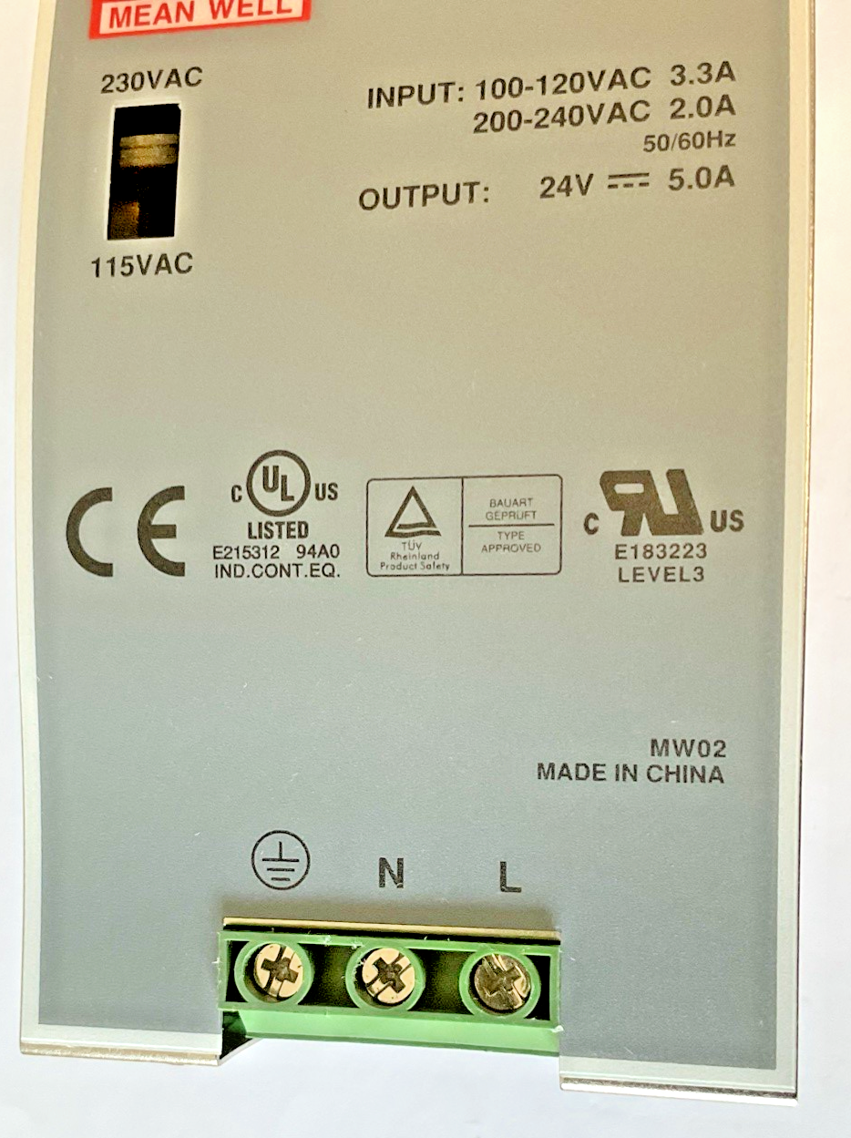 MEAN WELL DR-120-24 POWER SUPPLY 120/240VAC 24VDC 5.0A2