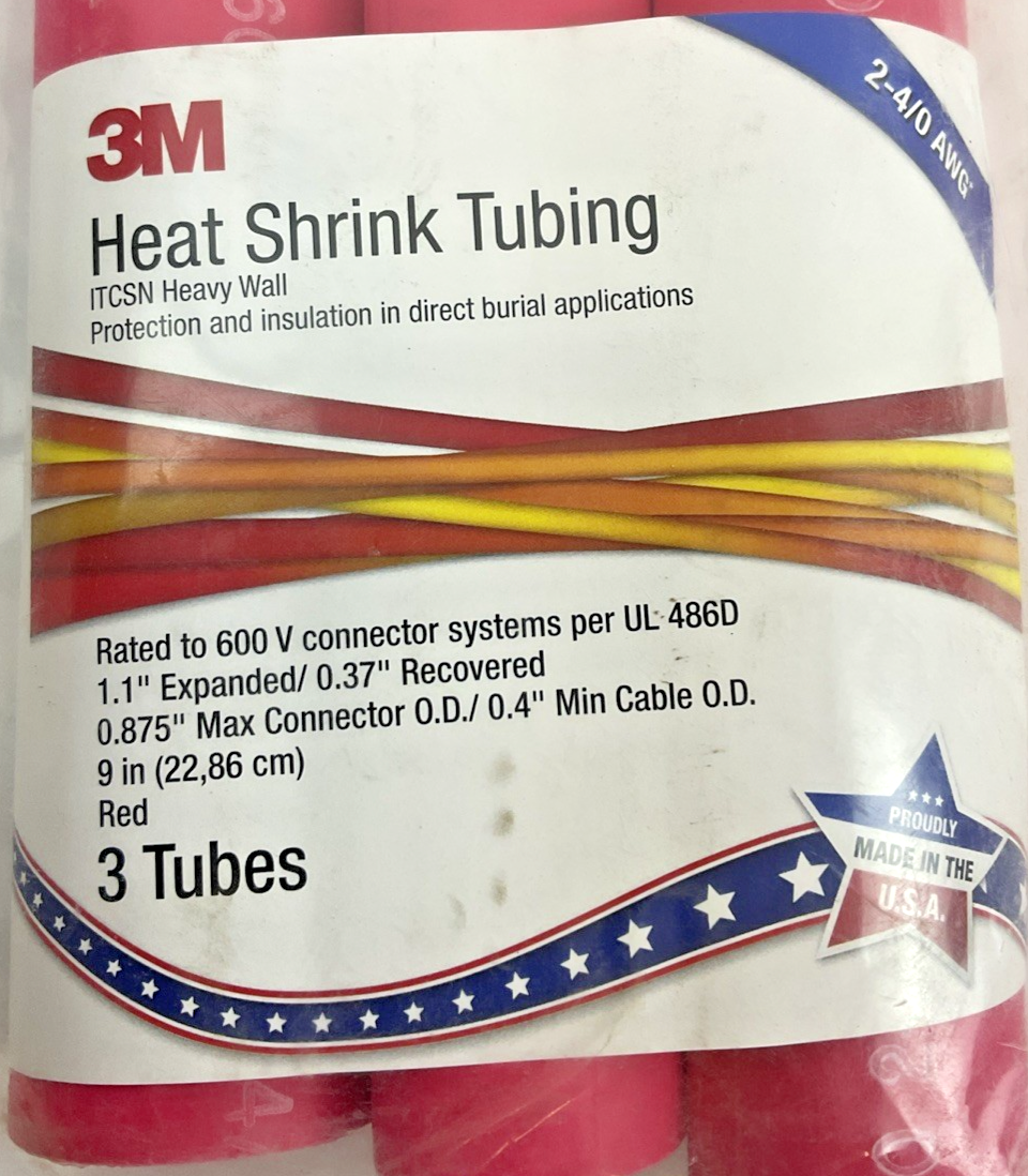 3M HEAT SHRINKING TUBING 2-4/0AWG 9IN 1.1"EXP.-0.37REC.  RED 3PACK1
