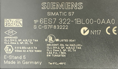 SIEMENS SIMATIC S7 1P 6ES7 322-1BL00-0AA0 OUTPUT MODULE SM322 D0 32 X DC24V/0.5A1