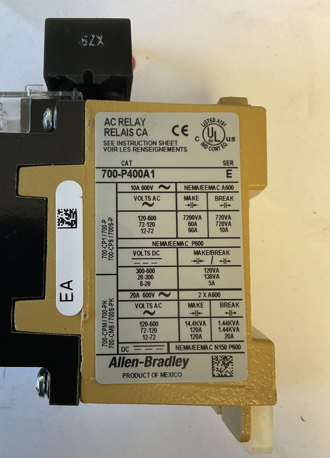 ALLEN BRADLEY 700-P400A1 AC RELAY SER.E 600VAC 10A TYPE 700-P2