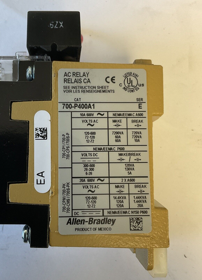 ALLEN BRADLEY 700-P400A1 AC RELAY SER.E 600VAC 10A TYPE 700-P2