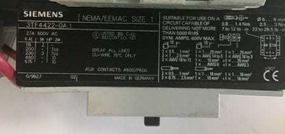 SIEMENS 3TF4422-0A..1 CONT.W/AUX CONTACT 3TY756-1A&3TY75611B W 3UA5500-1J RELAY 6