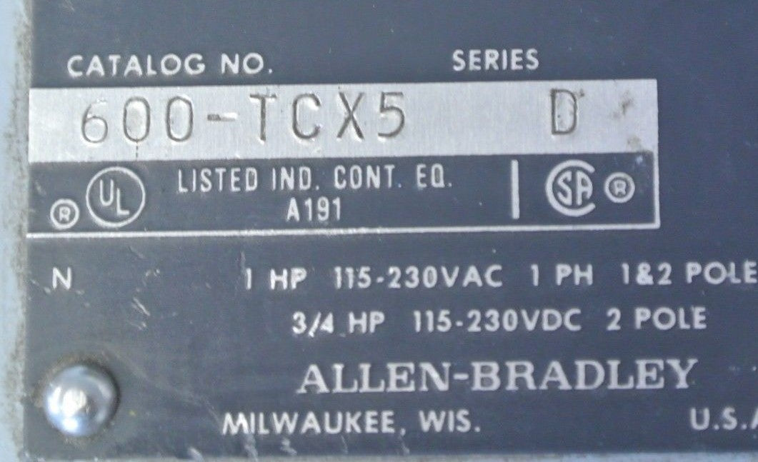 ALLEN-BRADLEY 600-TCX5 MANUAL STARTING SWITCH1