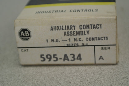 ALLEN-BRADLEY 595-A34 AUXILIARY CONTACT / 1 NO 1 NC / for SIZES 3-4 O/L RELAY5