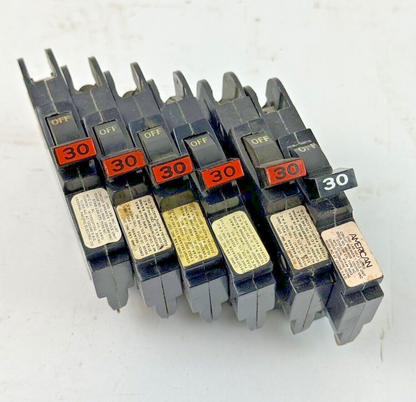 FPE *LOT OF 6* - 030 / NC130 - STAB-LOK BREAKERS - 1 POLE/240VAC/30A - NEW***0