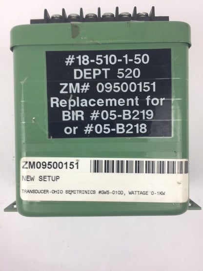 OHIO SEMITRONICS GW5-010D AC WATT TRANSDUCER 0-150VAC 0-10Aac 58-62HZ 3