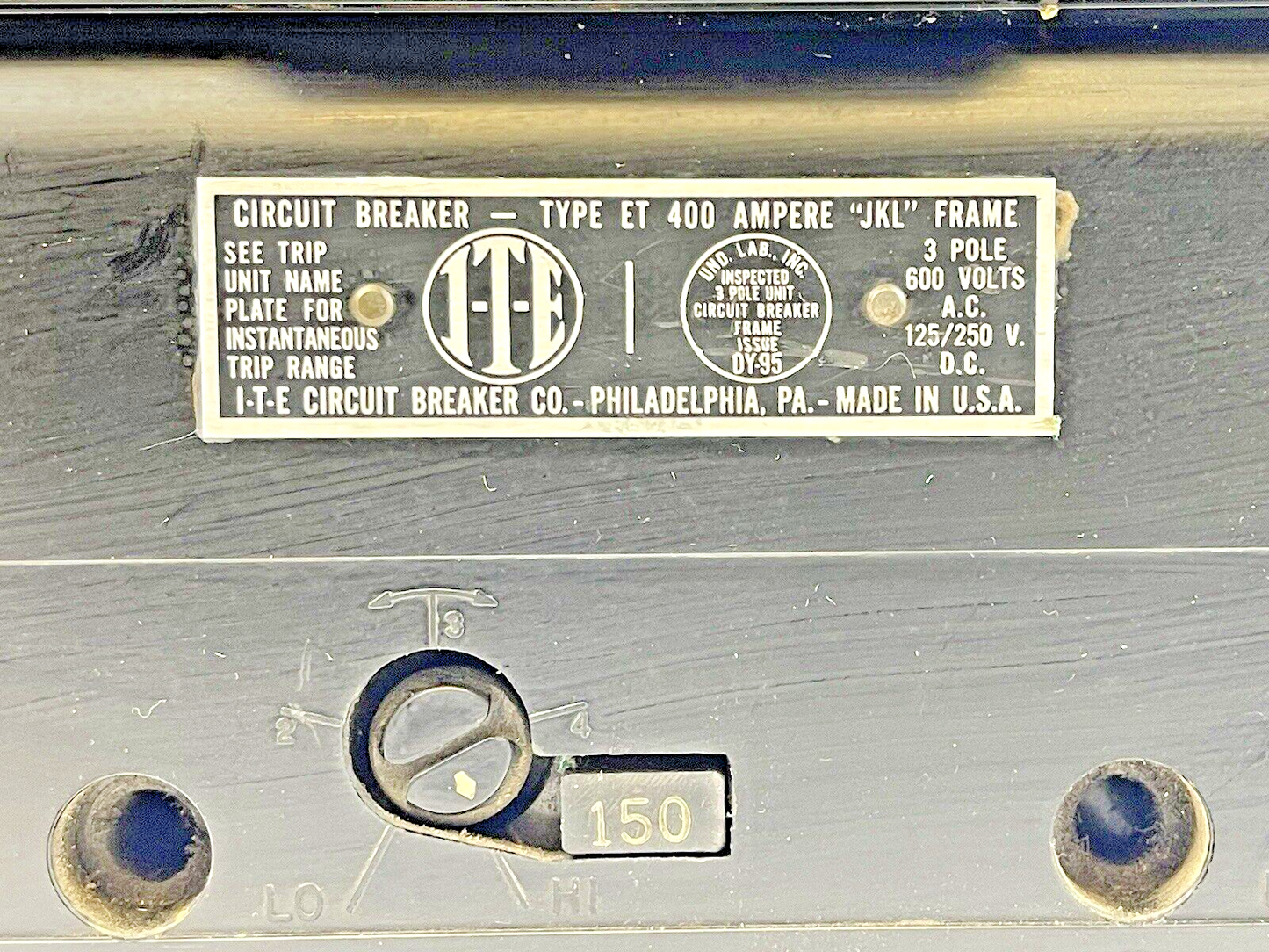 ITE / SIEMENS - TYPE ET 400 AMP JKL FRAME - CIRCUIT BREAKER -600 VAC W/ 150 TRIP3