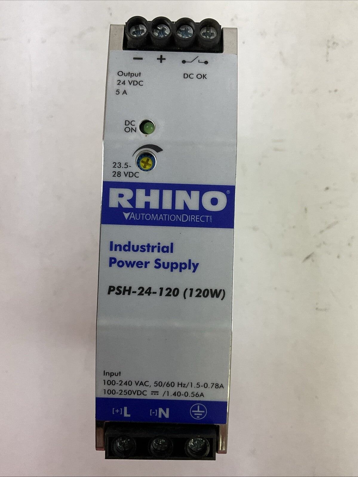 RHINO PSH-24-120(120W) INDUSTRIAL POWER SUPPLY OUTPUT 24VDC 5A INPUT 100-240VAC0