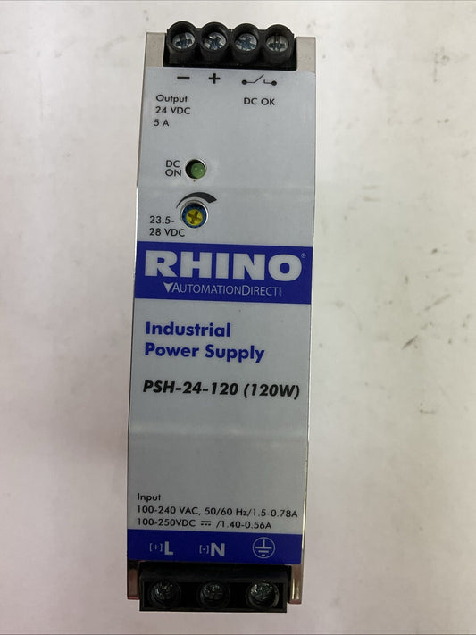 RHINO PSH-24-120(120W) INDUSTRIAL POWER SUPPLY OUTPUT 24VDC 5A INPUT 100-240VAC0