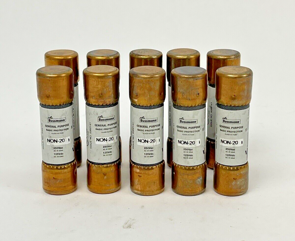 BUSSMANN EATON - LOT OF 10 - NON-20 - 20A 250V AC, K5, 2" FUSE - Cylindric0