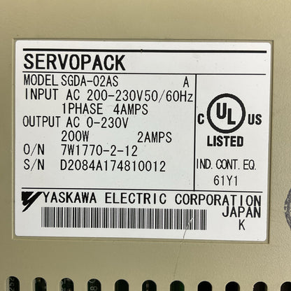 YASKAWA SGDA-02AS SERVOPACK 230VAC SERVO DRIVE1
