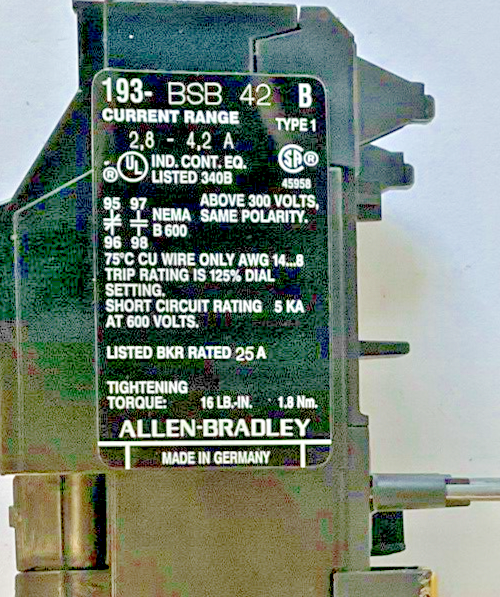 ALLEN BRADLEY 193-BSB OVERLOAD RELAY SER.B 2,8-4,2A7