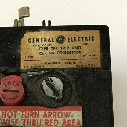 GE TFK236T100 100AMP TYPE TFK 3POLE TRIP UNIT1