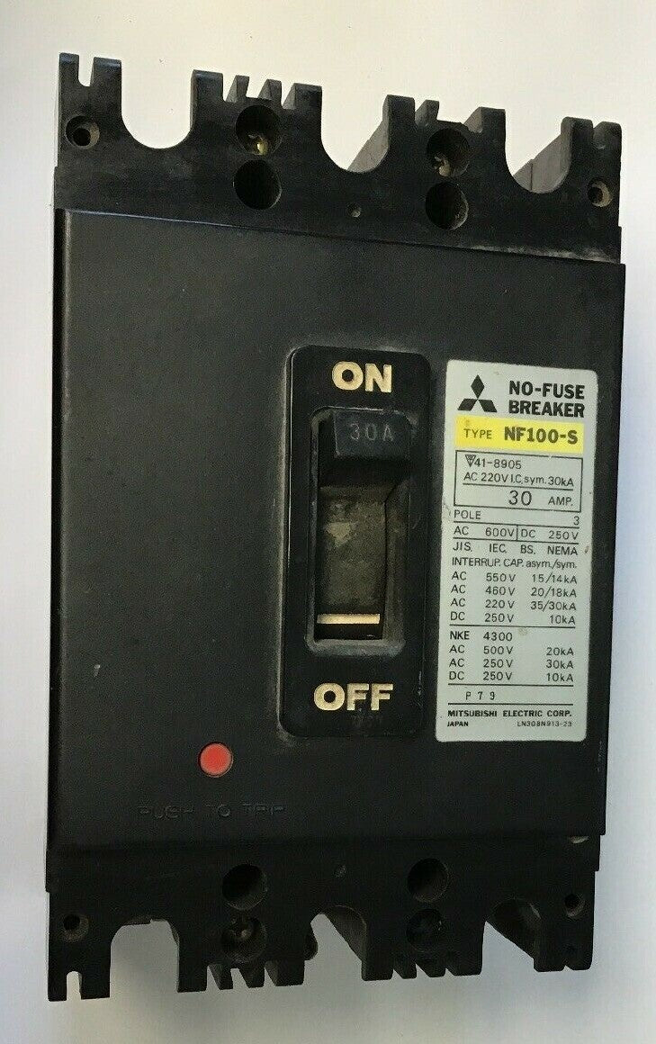 MITSUBISHI NF 100-S CIRCUIT BREAKER 30AMP 600VAC/250VDC 3POLE0