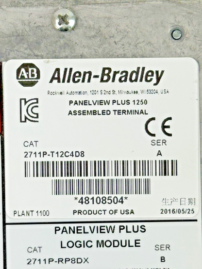 ALLEN-BRADLEY - 2711P-T12C4D8 SER. A - PANELVIEW PLUS 1250 ASSEMBLED TERMINAL2