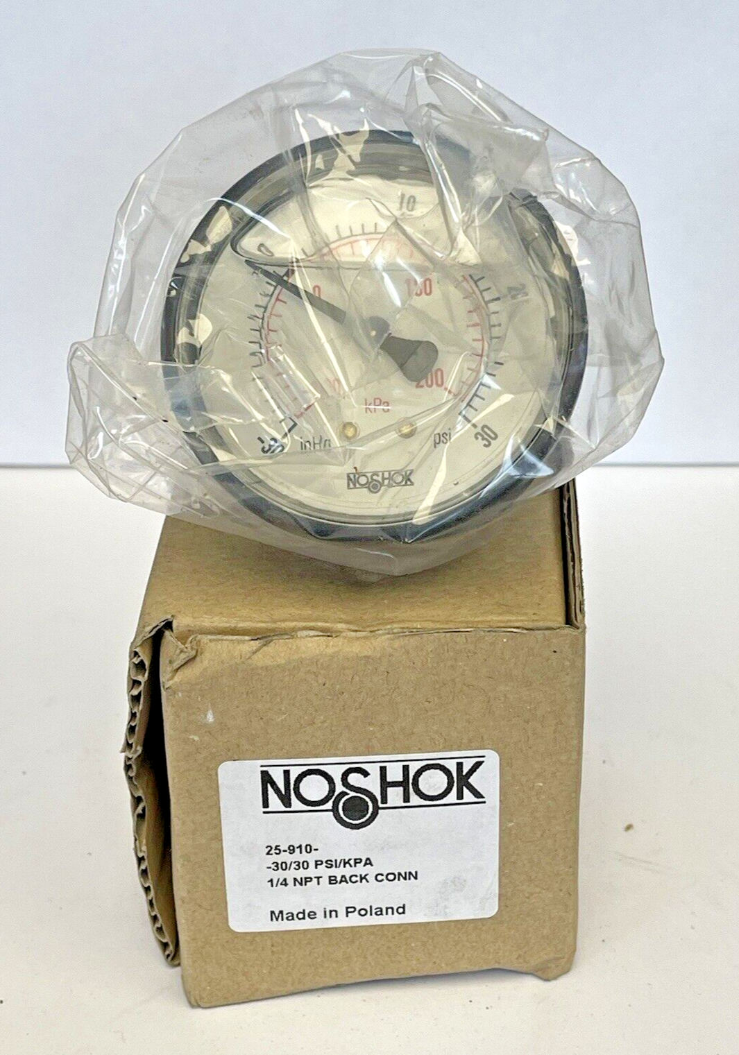 NOSHOK - 25-910-30 - LIQUID GAUGE - 2.5" DIAMETER, 1/4" NPT BACK CONN, 0-30 PSI0