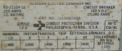 I-T-E / GOULD KS-21124 L5 CIRCUIT BREAKER / 225A / 2 POLE / NO LUGS1