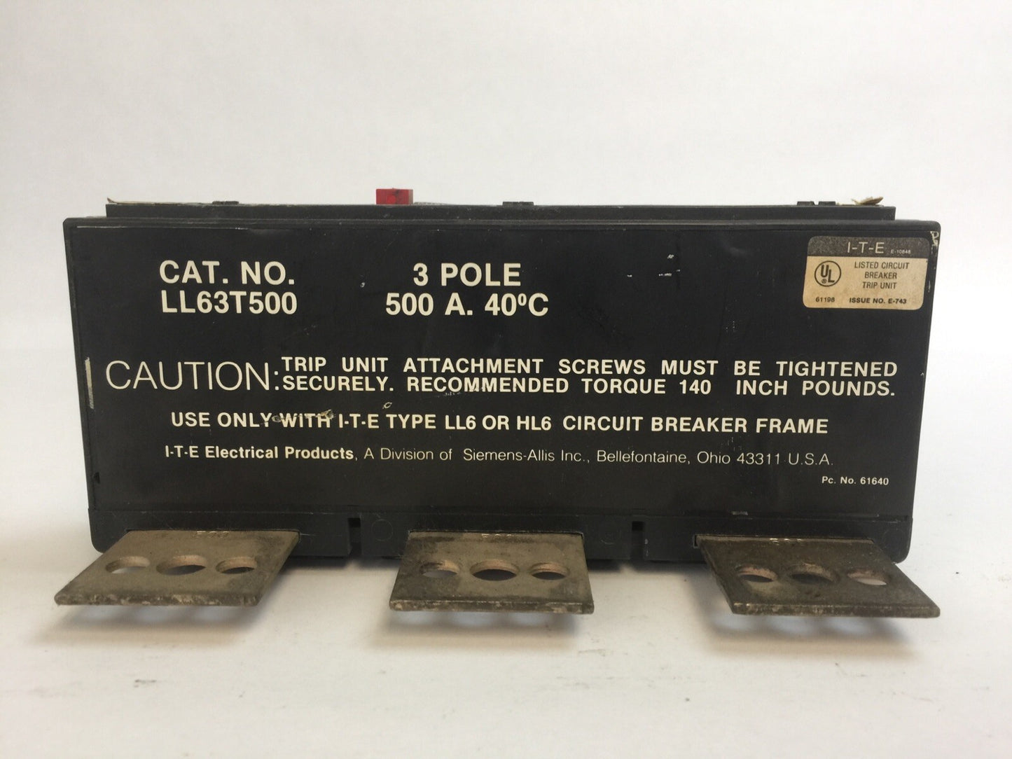 ITE LL63T500 CIRCUIT BREAKER TRIP UNIT 500AMP 3POLE2
