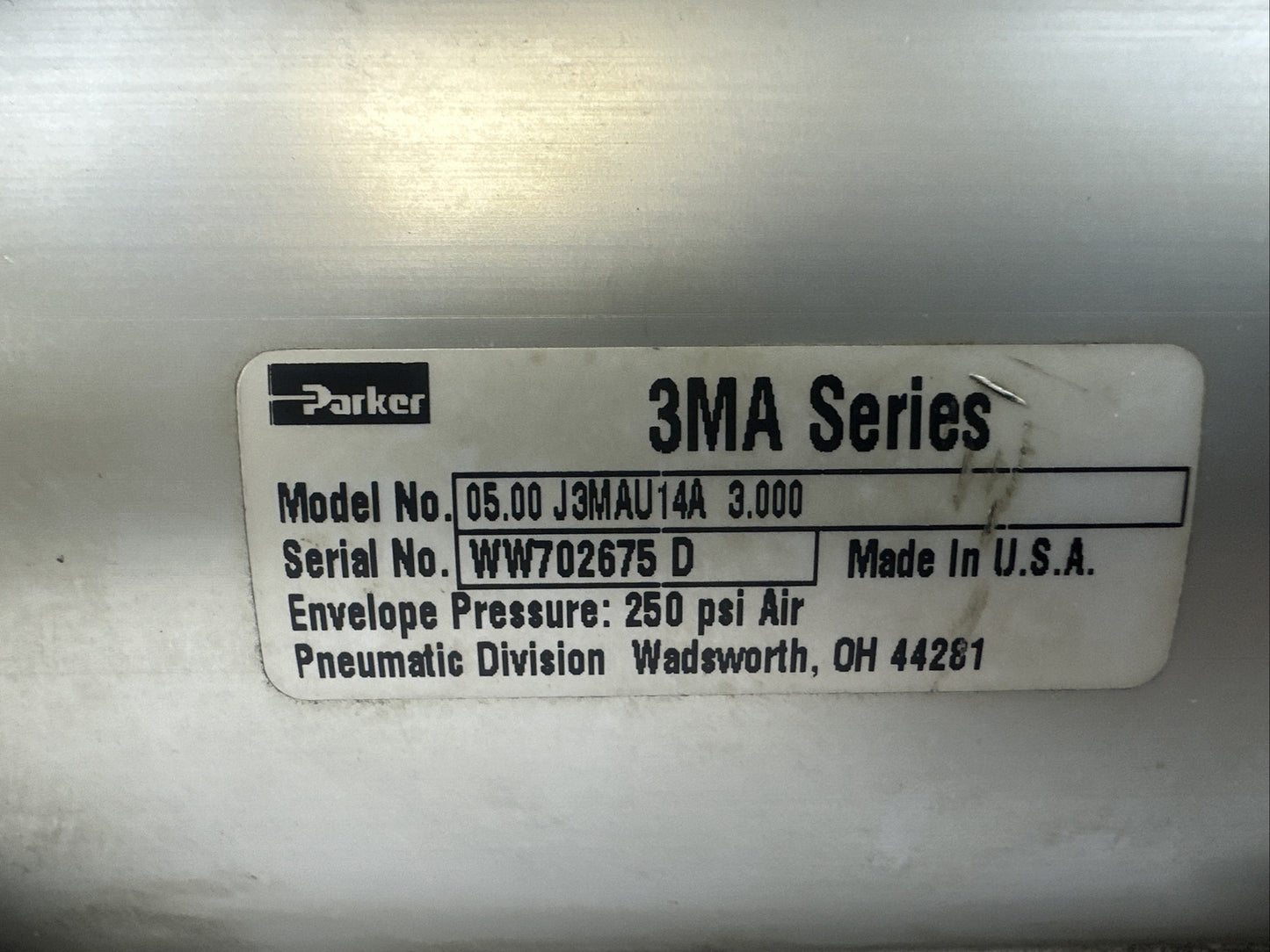 PARKER 05.00 J3MAU14A 3.000 CYLINDER 250 psi Air1