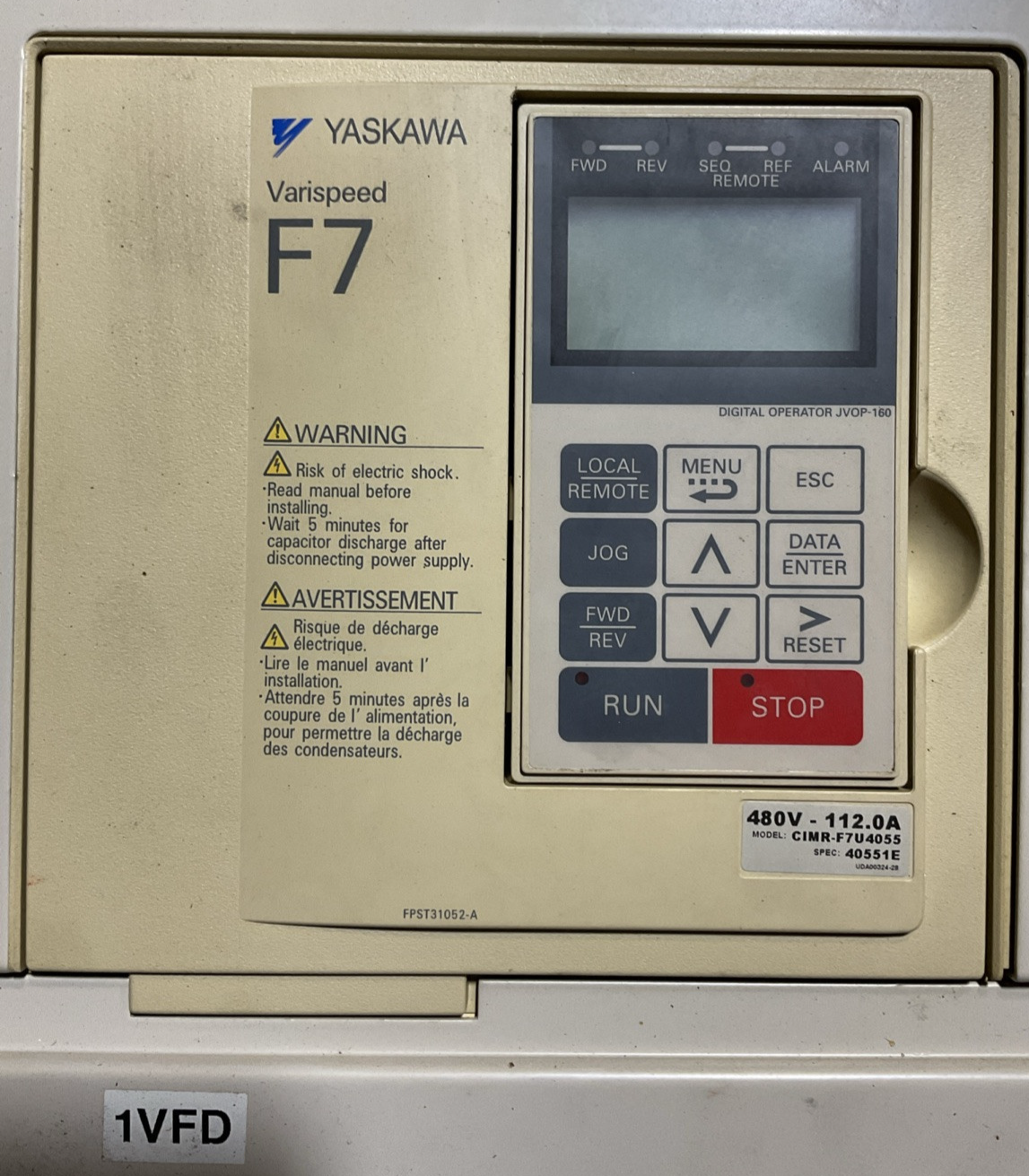 YASKAWA CIMR-F7U4055 AC DRIVE OUTPUT 3PH 0-480VAC1