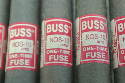 LOT of 8 / BUSS NOS10 CLASS H ONE-TIME FUSES / 10A / 600V / NEW SURPLUS / NOS-51
