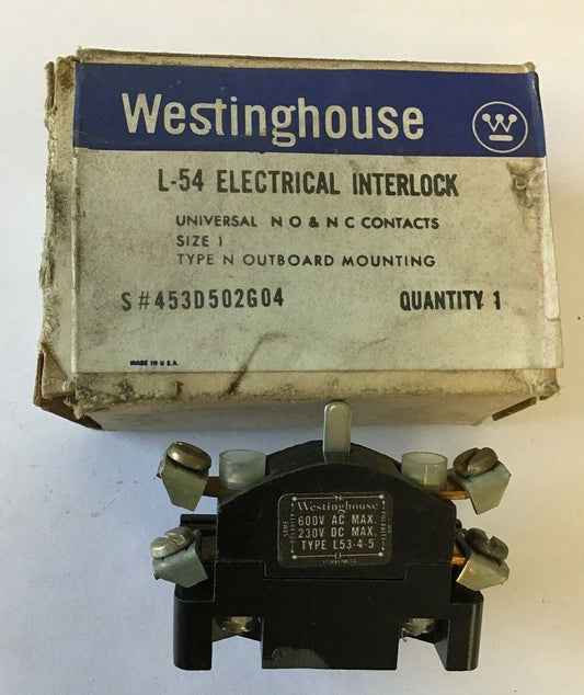 WESTINGHOUSE L-54 ELECTRICAL INTERLOCK  SIZE 1 TYPE N OUTBOARD 453D502G040
